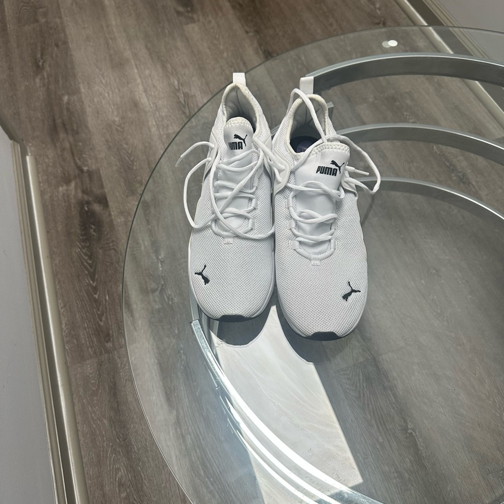 Puma White Low-Top Mesh Sneakers with Black Logo